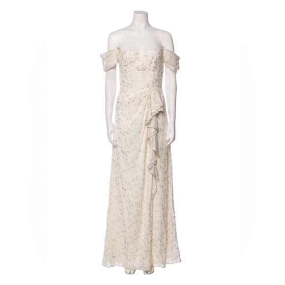 ML Monique Lhuillier Metallic Off-The-Shoulder Evening Dress - Picture 3 of 9